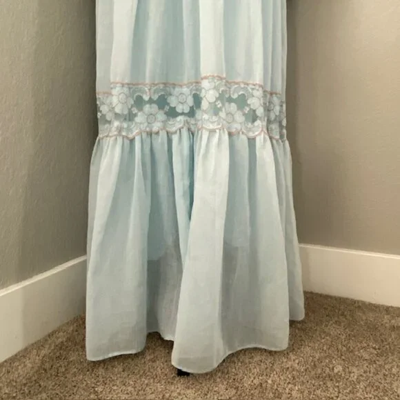 VINTAGE 70s Gunne Sax Blue Lace Long Maxi Prairie Boho Dress Sz XS - Picture 7 of 15